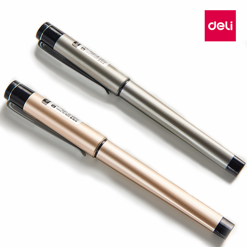 得力S95s96黑色商务签字笔0.5mm0.7金属笔夹中性笔1.0加粗硬笔书