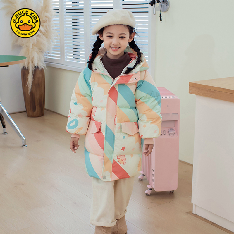 G.DUCKKIDS小黄鸭儿童羽绒服中长款男童保暖外套女童宝宝加厚冬季