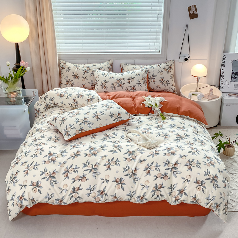 A类水洗仿棉麻印花三件套四件套小清新碎花双面四季款