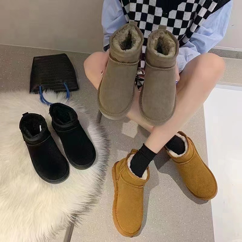 【华子推荐】薄底2023冬季时尚百搭女款加厚加绒保暖低帮雪地靴5854