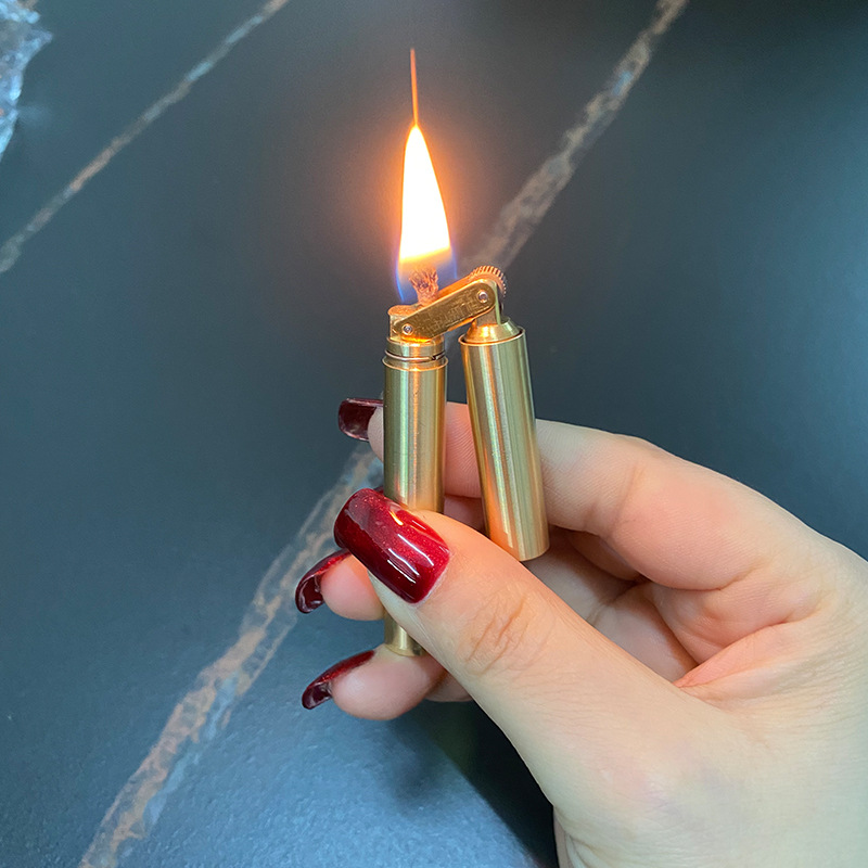 纯铜老式盘龙棍煤油打火机双节棍战壕火机复古金色迷你创意个性