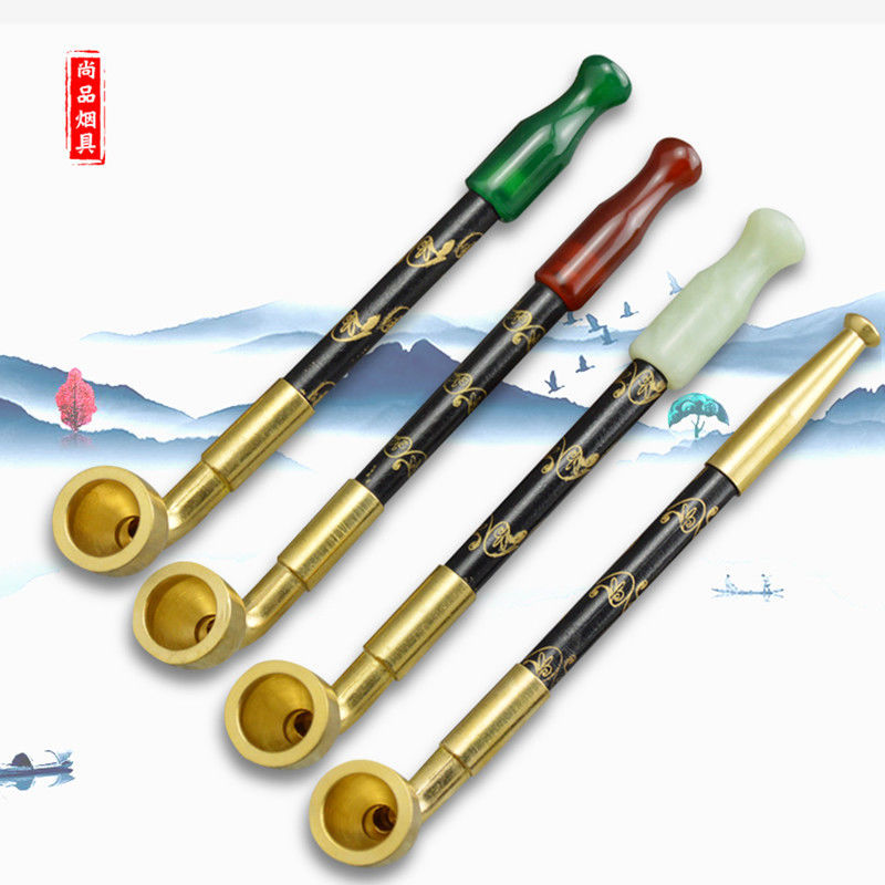 手工烟斗过滤旱烟袋老式烟斗玉石玛瑙烟嘴男士纯铜烟锅子传统烟斗