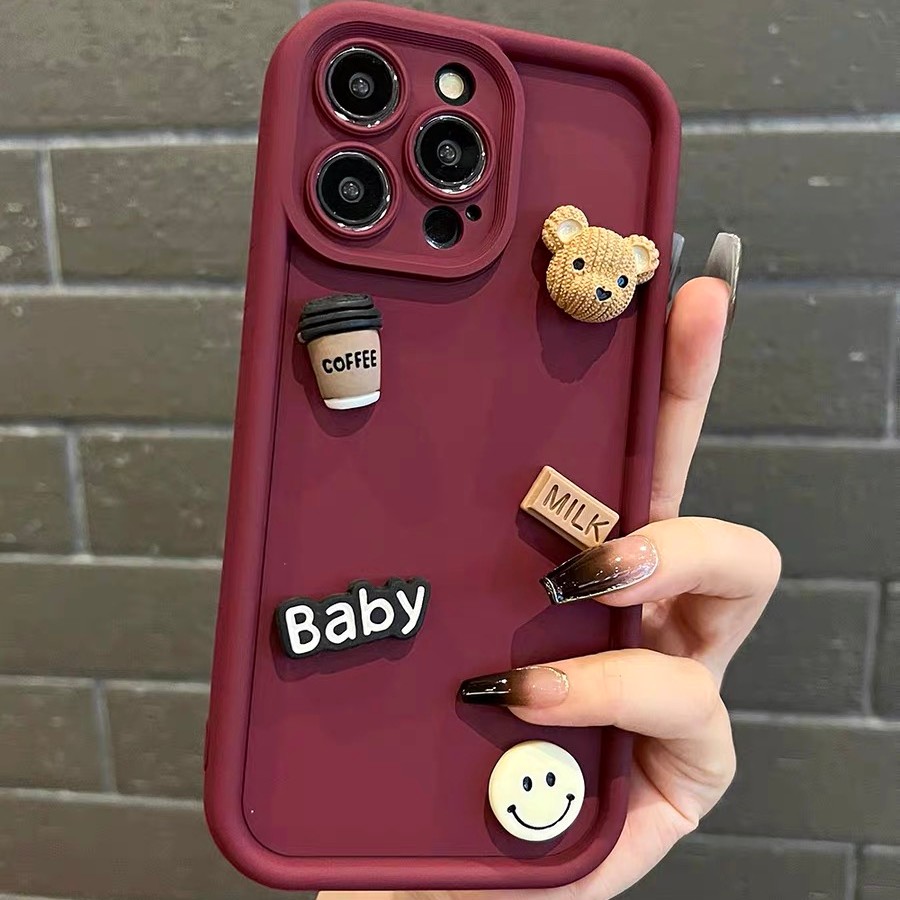 咖啡熊金刚砂适用于苹果13手机壳iphone15promax防摔12/11全包软