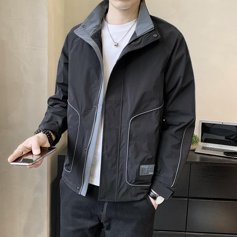 啄木鸟春秋季夹克外套男士休闲工装2023款立领薄款上衣服青年秋装