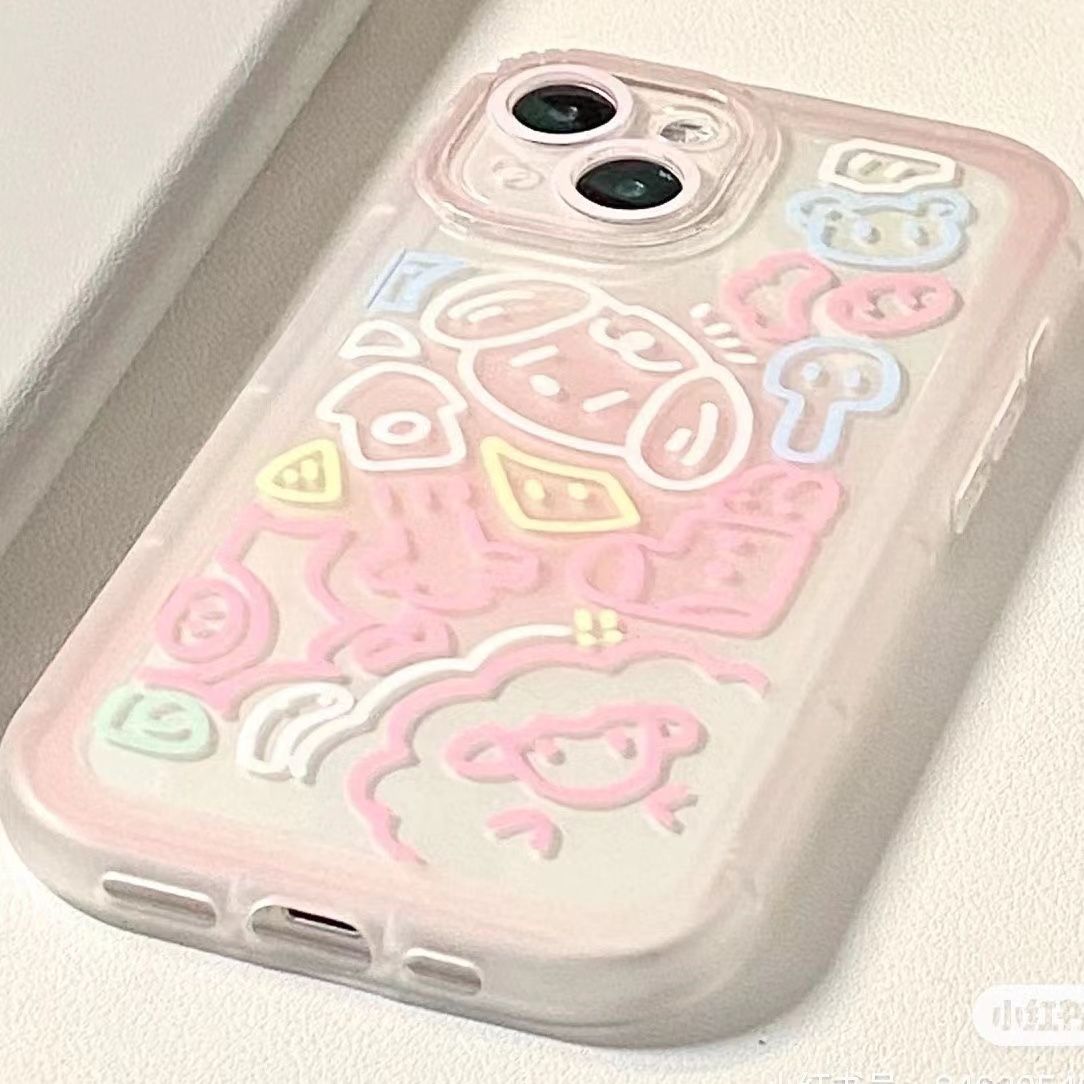卡通粉色少女苹果14/11/12iPhone13Promax手机壳xs/xr硅胶6p8p女