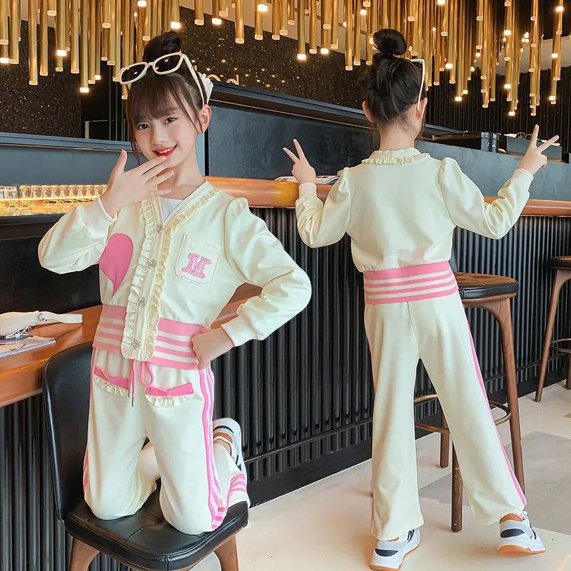 现货女童学院风春秋套装韩版洋气女孩运动服网红时髦小香风儿童两