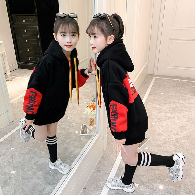旗舰品质女童春秋加绒新款卫衣大童洋气时尚女孩加厚韩版潮流长