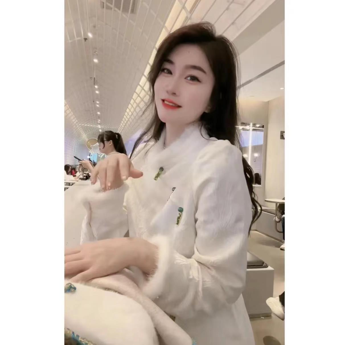 新中式白色提花衬衫女别致漂亮加厚加绒国风打底上衣2023秋冬新款