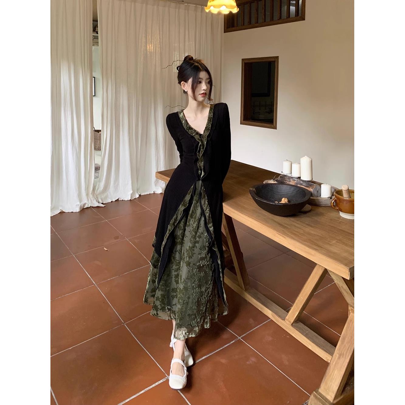 新中式轻国风洋装女秋冬季小个子高级感气质上衣半身裙子两件套