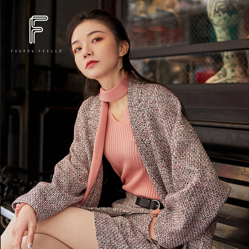 FF||仿佛春时尚收腰洋气流苏中长款灰红外套女2023年FC00208