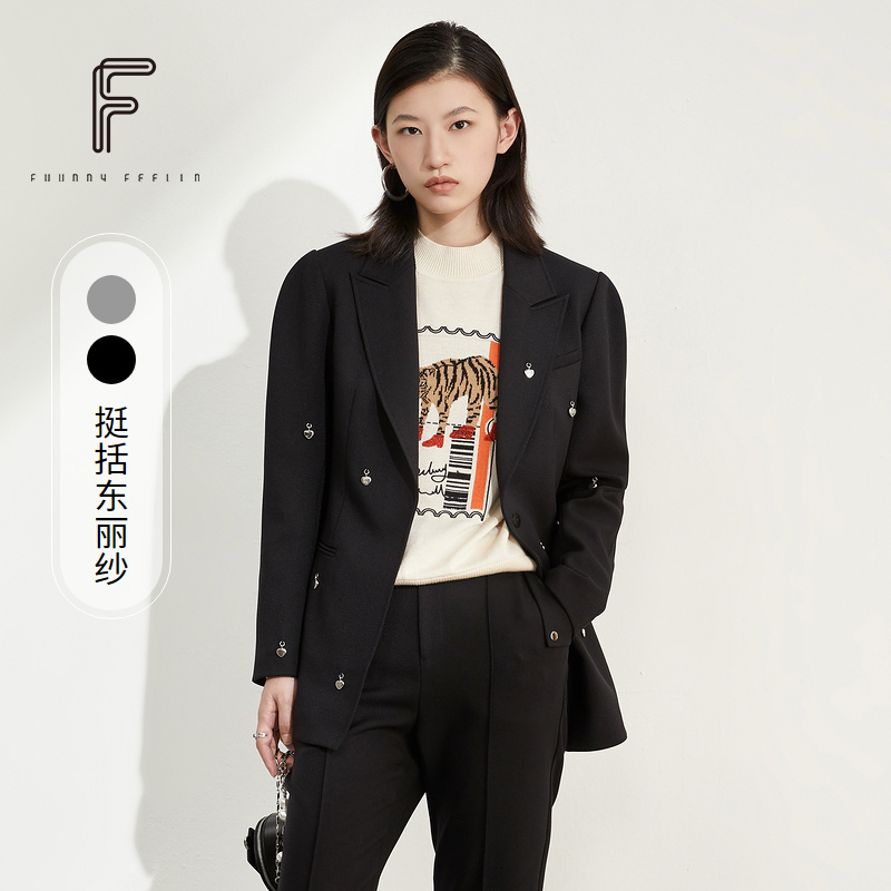 FF仿佛时尚休闲气质通勤挺括显瘦黑色西服女FA00163