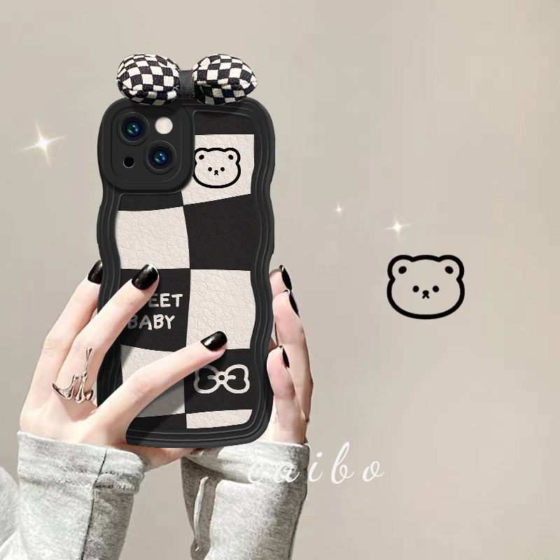 【适用于苹果/华为/vivo/oppo/小米】棋盘格小熊皮纹波浪手机壳