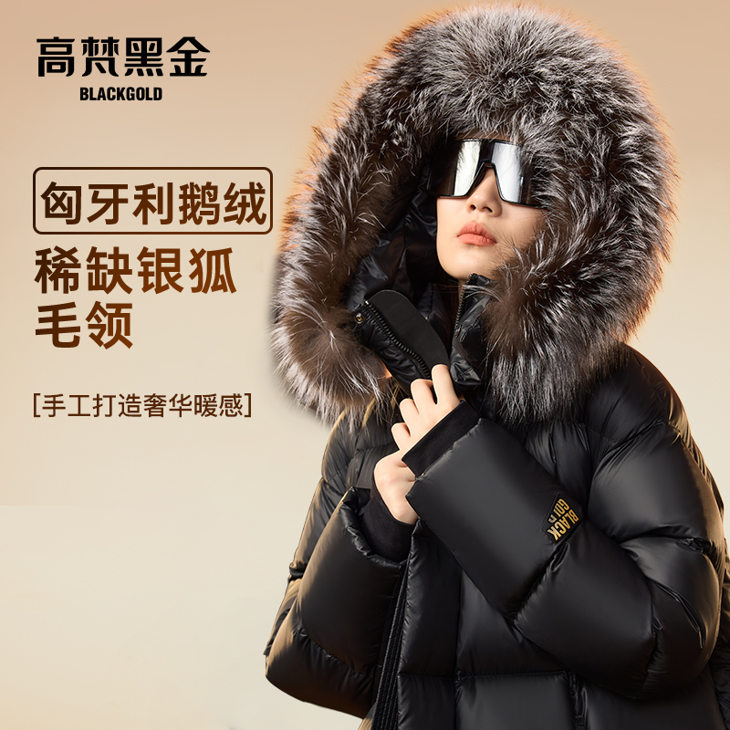 【S】高梵黑金鹅绒服2.0女王系列八格大毛领长款GH1220005-fq