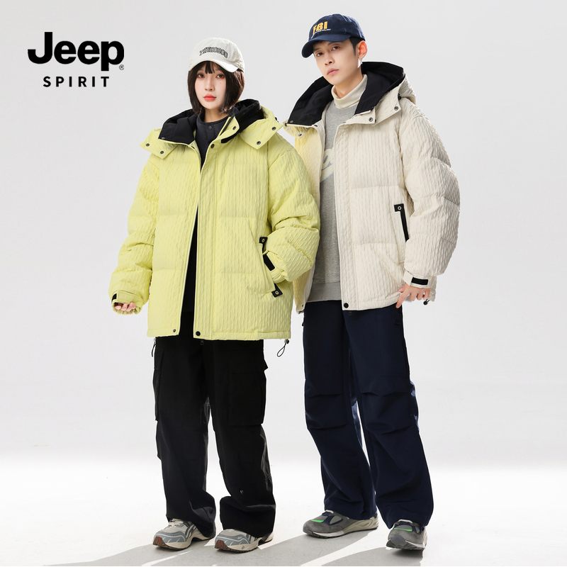 Jeep情侣2023日系羽绒服连帽保暖棉服宽松时尚户外外套百搭潮流