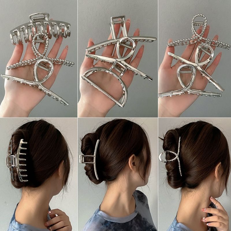 盘发大鲨鱼网红发夹发卡头饰气质边夹抓夹ins法式小众银色质感潮