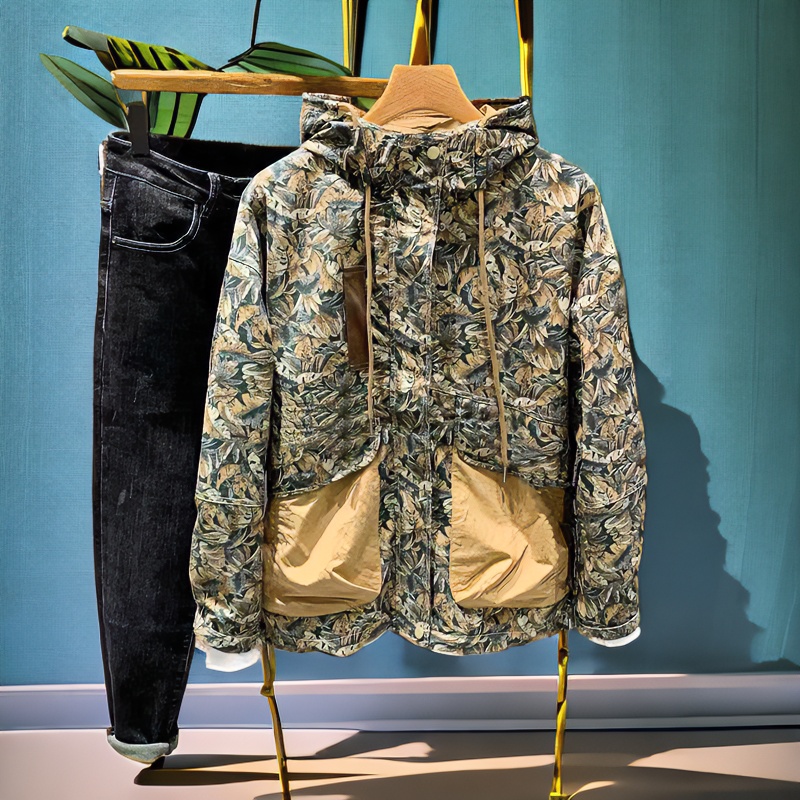 男士印花工装夹克外套秋冬款时尚连帽外套男春秋新款潮流男士外套