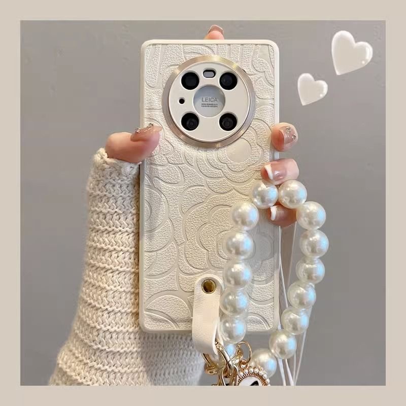 小香风山茶花珍珠手链苹果iPhone13/14promax创意12全包15手机壳x