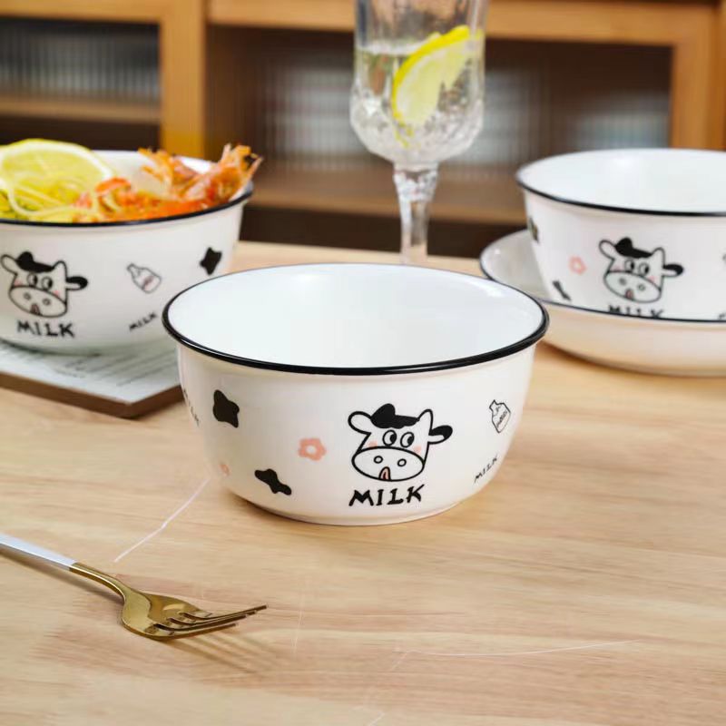 快乐牛牛4.5英寸米饭碗 高颜值陶瓷小碗套装家用餐具釉下彩饭碗