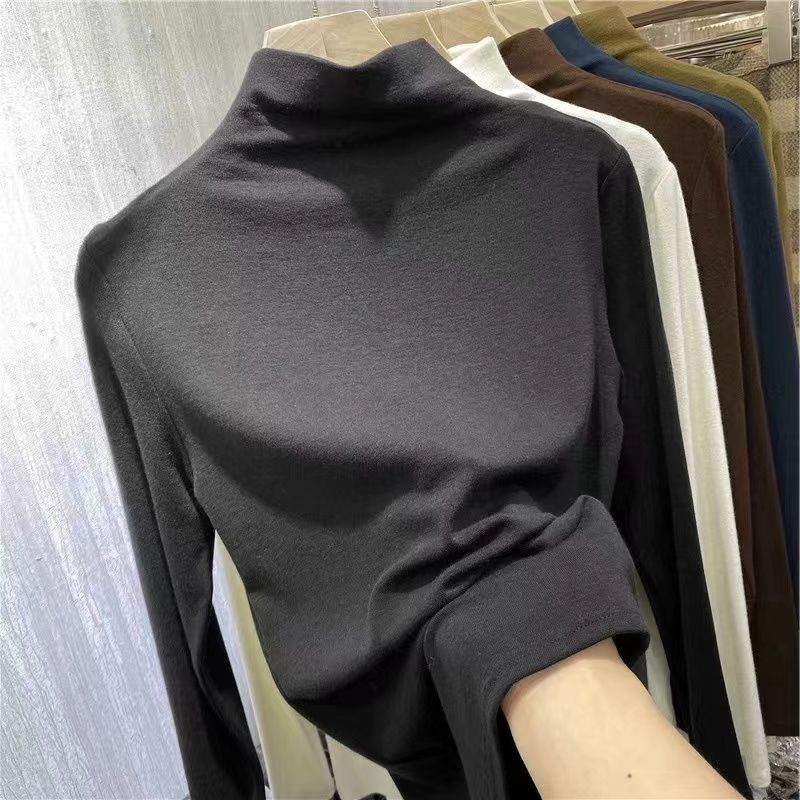 朵彩秋冬季德绒小半高领打底衫长袖保暖上衣时尚修身百搭 57920