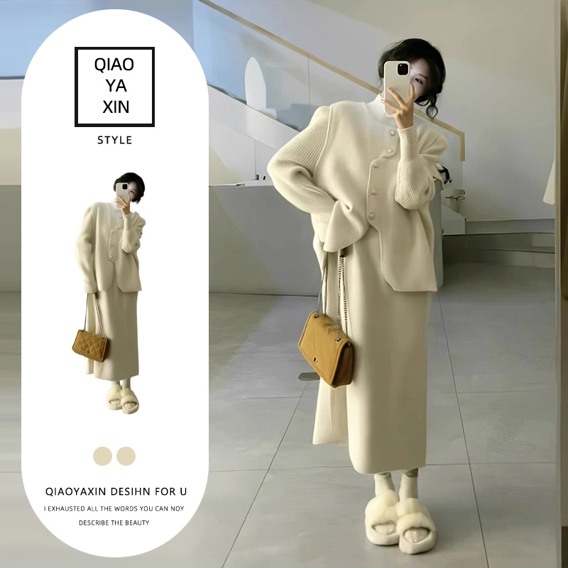 秋冬季新款女茶系穿搭一整套学院小香风小个子盐系轻熟连衣裙套装