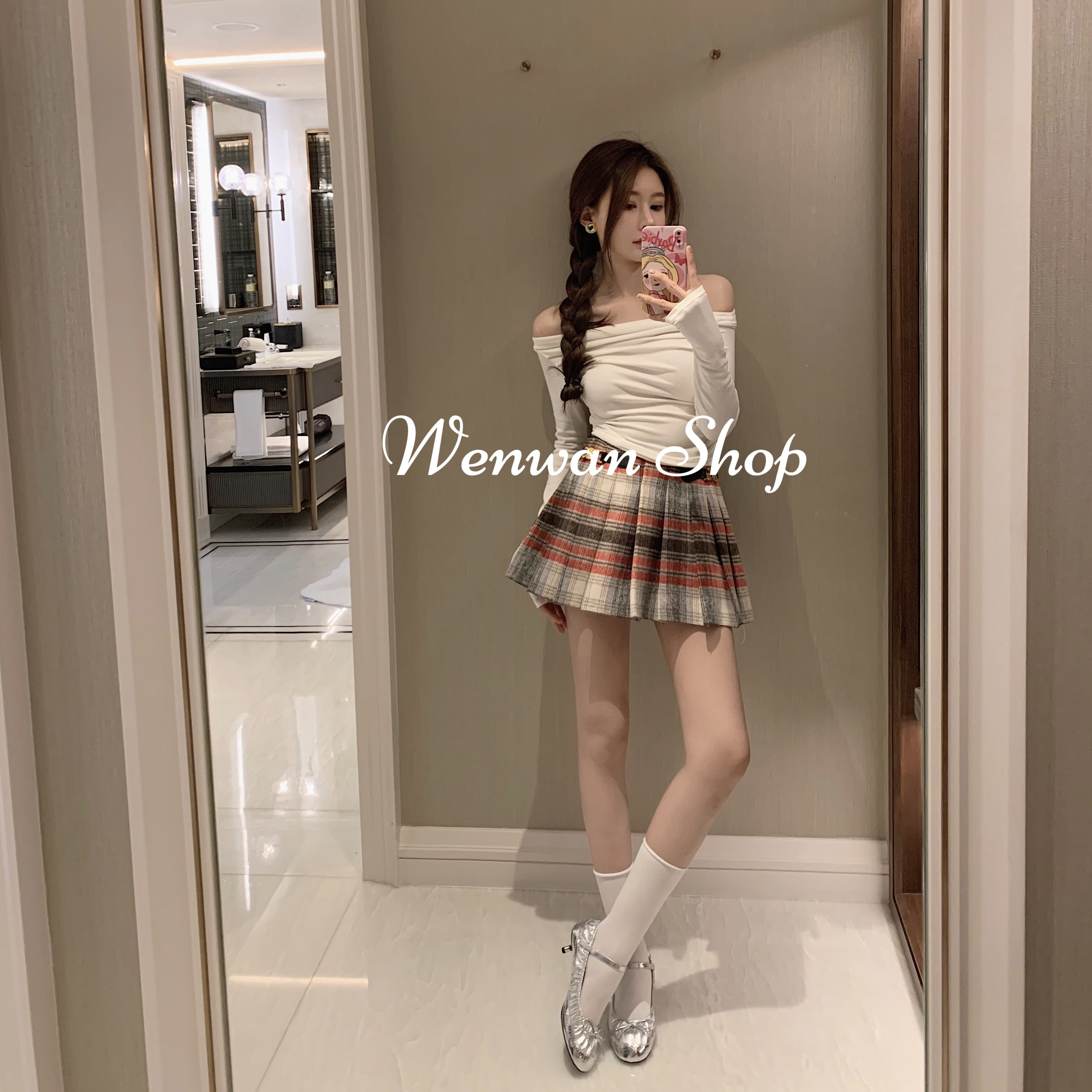 【专属浪漫】英式少女感甜美混纺红色格子百褶短裙