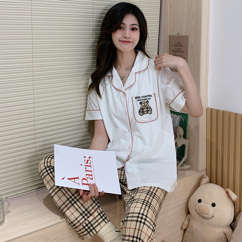 【夏季-小熊短袖4-9月份】莫代尔月子服哺乳衣喂奶孕妇睡衣产后