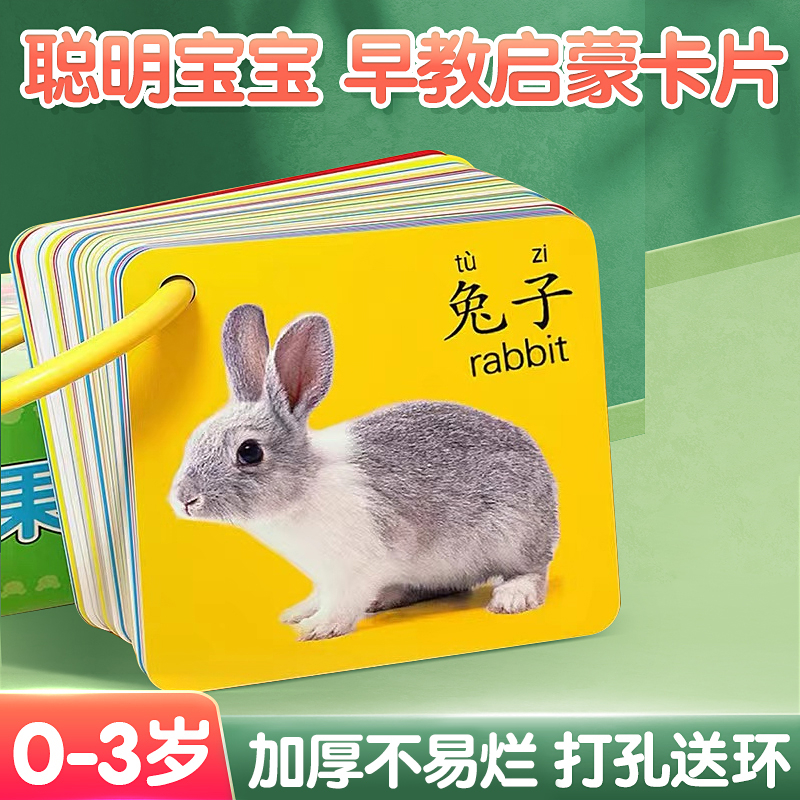 儿童早教卡0-3岁撕不烂宝宝益智卡片动物认知书看图识字启蒙玩具