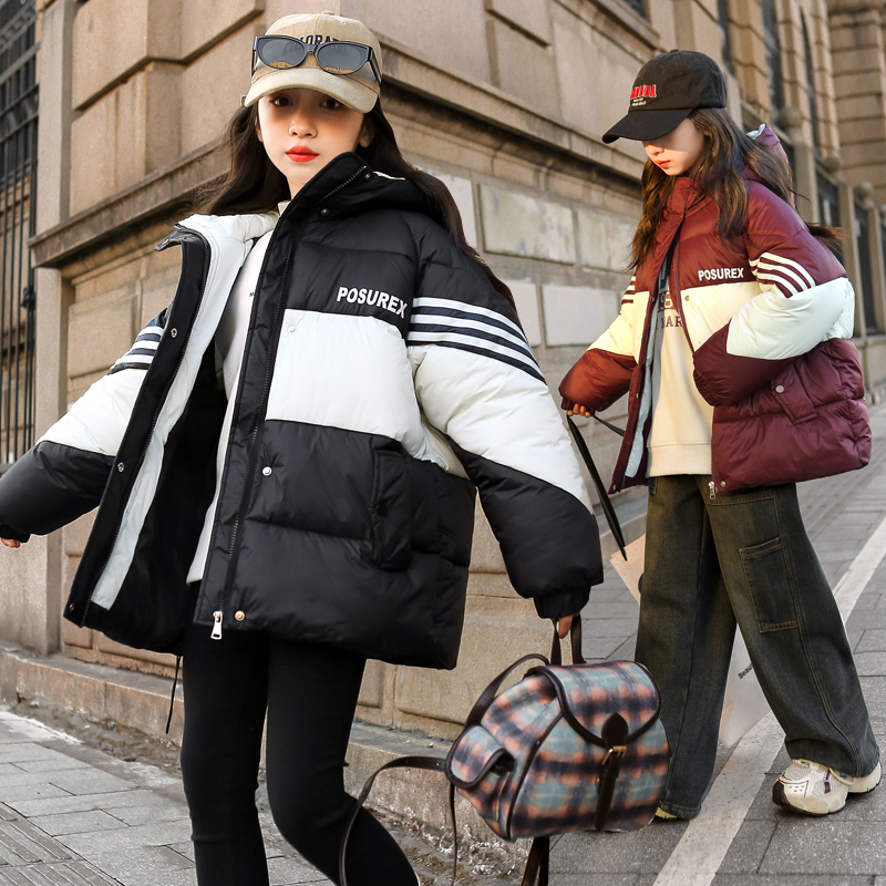 女童洋气棉服冬季2023新款6-12岁 15岁童装加厚棉内胆女大童棉衣