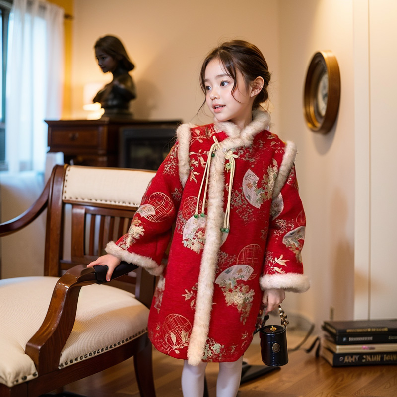 女童旗袍连衣裙2023新款6-12岁 15岁冬季洋气女孩加绒国风拜年服