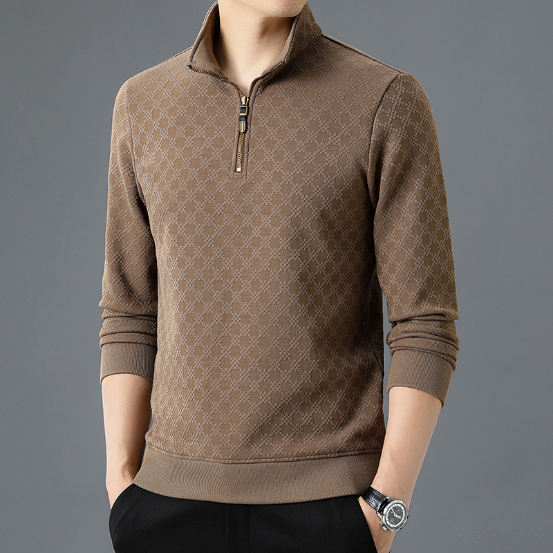 秋冬男士加绒加厚春秋卫衣中年商务休闲立领新款高级感打底衫