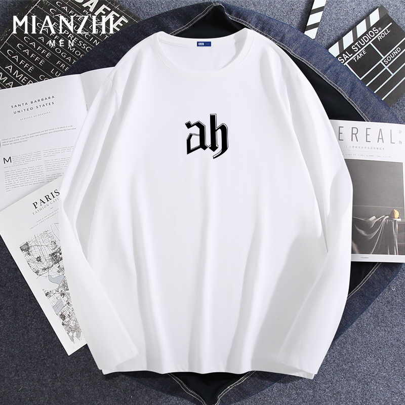 棉致纯棉长袖t恤男2023春秋季美式大码宽松圆领内搭