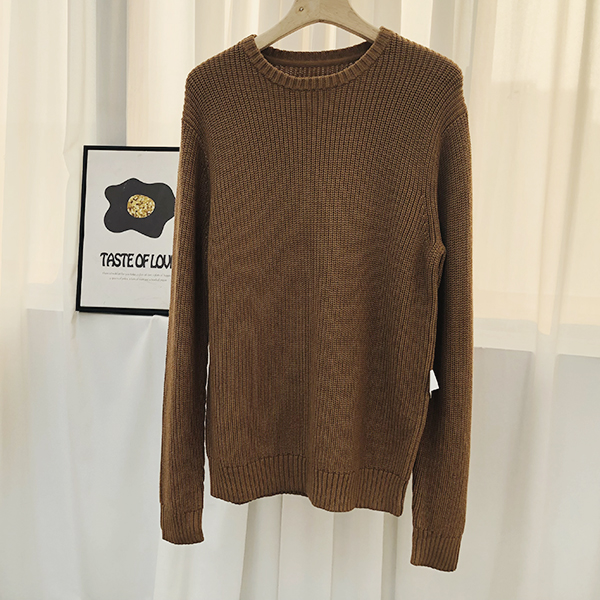 6666孤时尚百搭秋冬新款简约大方纯色情侣款粗长袖针织衫圆领