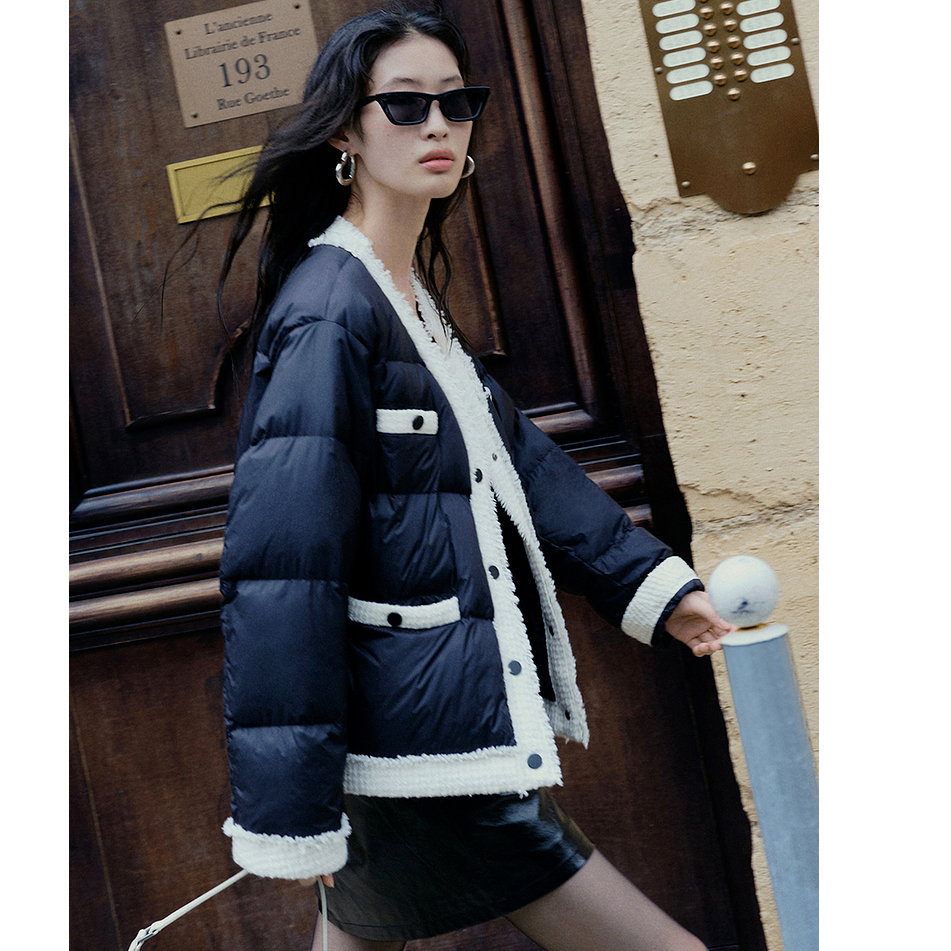 线下3100！赫本小香风粗花呢保暖爆款冬季羽绒外套MOYR-1551