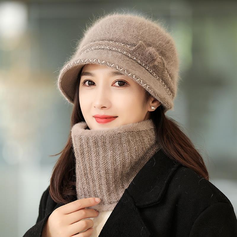 冬天兔毛帽子围巾一体围脖两用中老年人女冬季新款秋冬妈妈奶奶帽