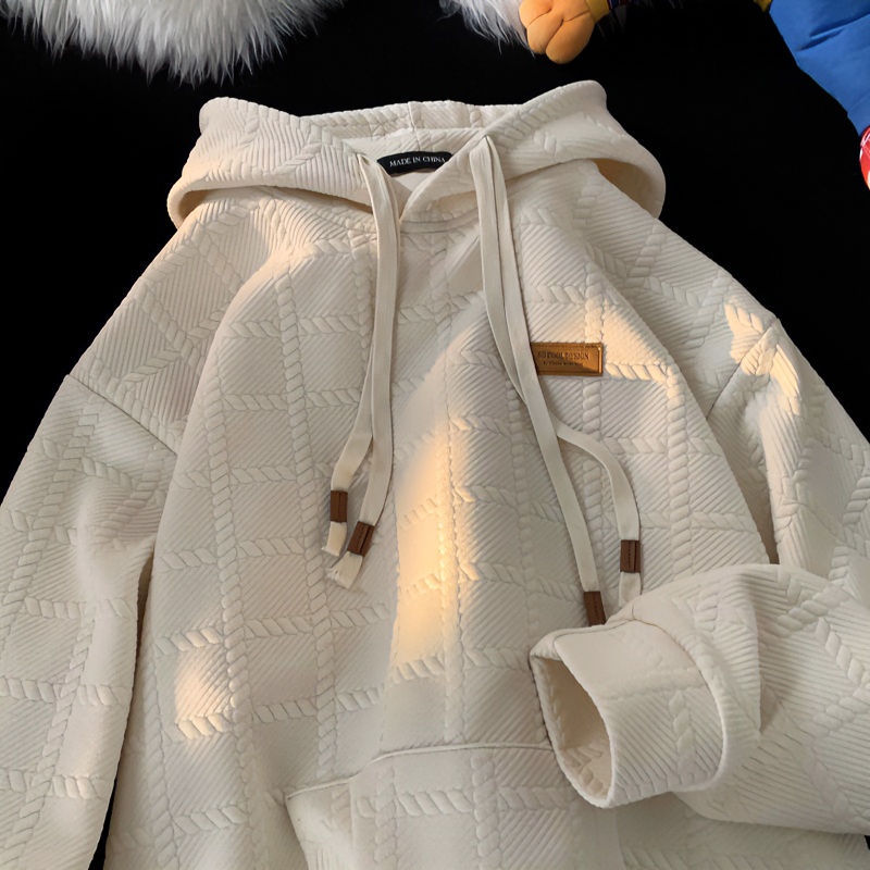 华夫格杏色连帽卫衣男春秋冬高街潮ins痞帅上衣美式复古休闲外套