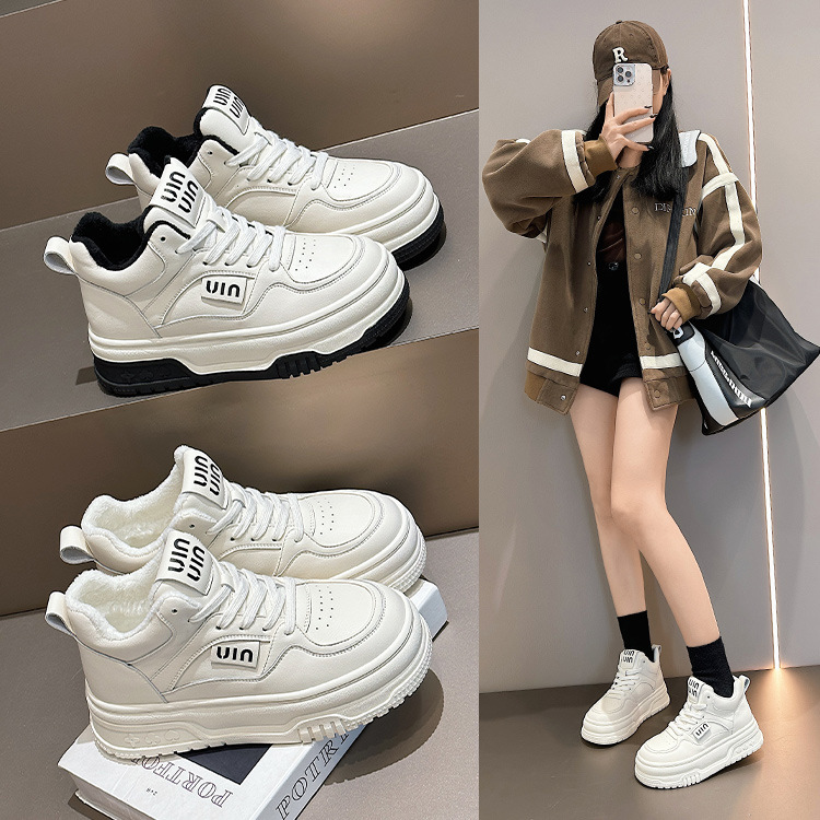 红蜻蜓牌真皮加绒增高牛皮高帮鞋2023新款保暖棉鞋女士休闲百搭小