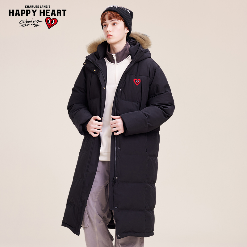 【明星同款】查尔斯桃心 长款羽绒服男冬季2023新款爱心连帽外套防