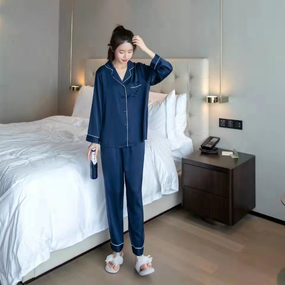 藏青色高端轻奢风纯色女款家居服
