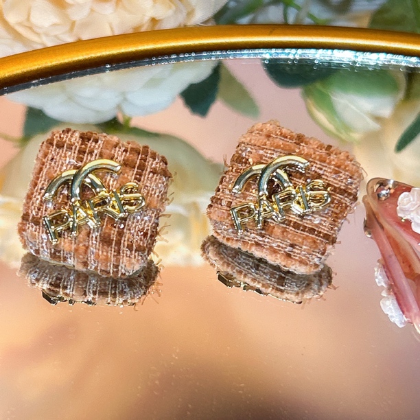 铜合金耳饰 菱形温柔色系编织新款小香风耳钉 A204