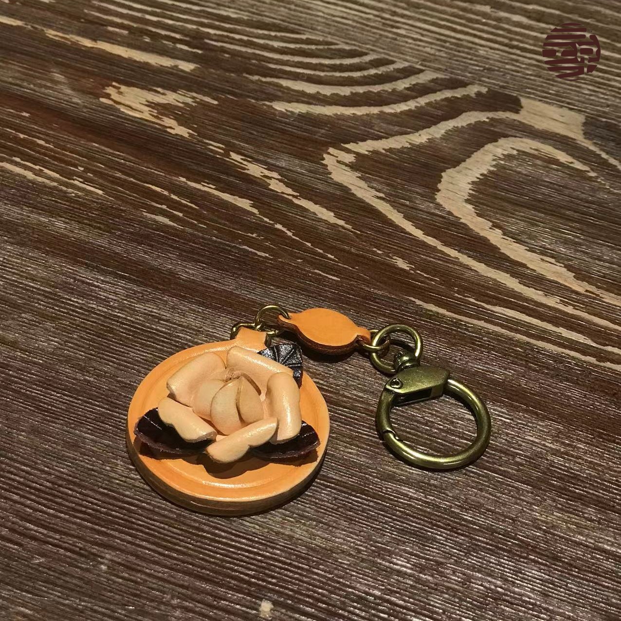 寻路人手作便携卡通牛皮质山茶花小挂件/钥匙扣 2059