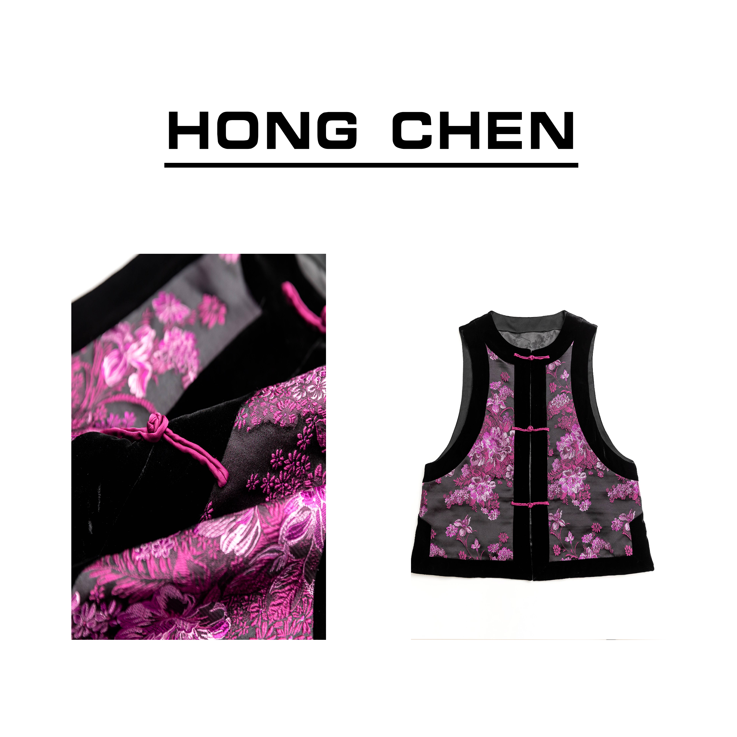 【虹辰·织锦缎】无法形容的美~桑蚕丝绒重工刺绣气质优雅马夹-HC757