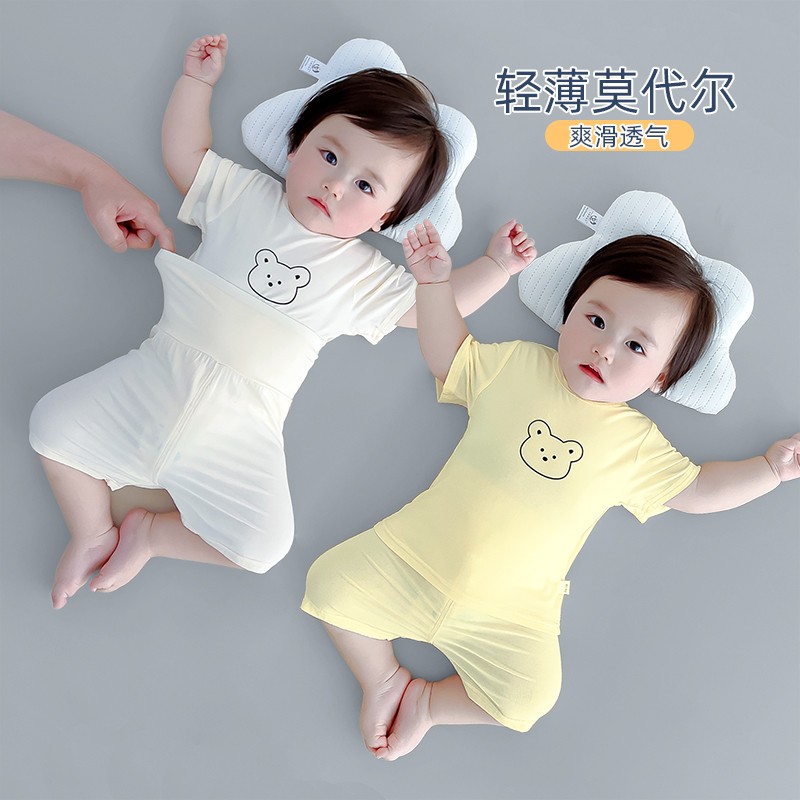 短袖莫代尔婴儿空调服夏季薄款超萌女宝宝夏装儿童睡衣套装夏日