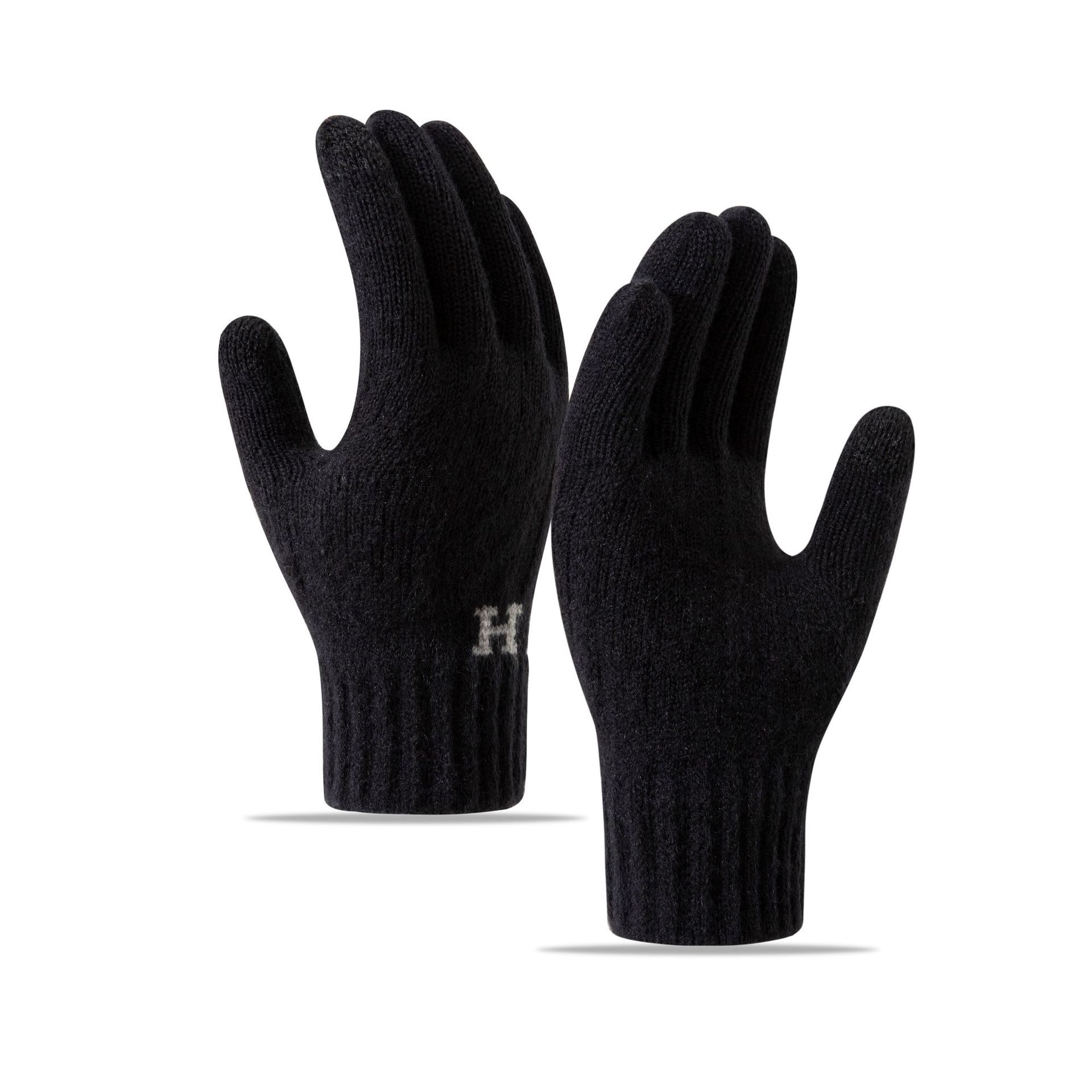 针织手套男士触屏保暖骑车骑行高档加绒加厚户外工作冬季手套舒适