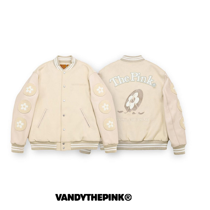 VANDYTHEPINK正品LostAndFound美式刺绣棒球棉服夹克潮流花朵外套