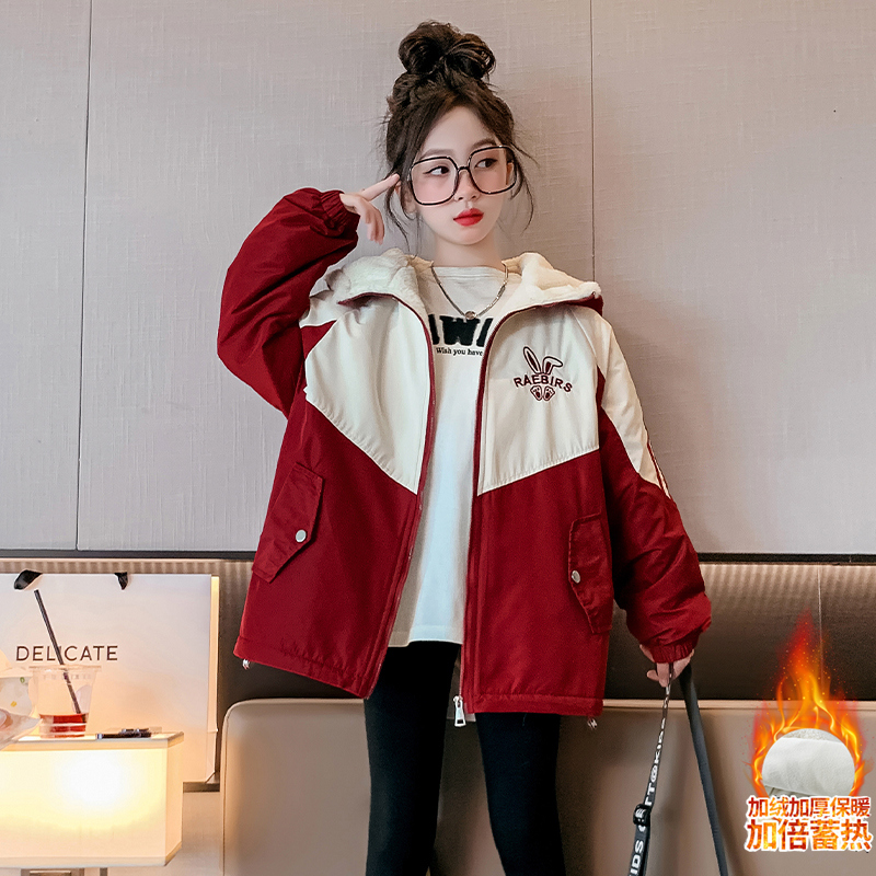 女童外套加厚2023秋冬季新款洋气儿童加绒派克服中大童休闲秋冬装