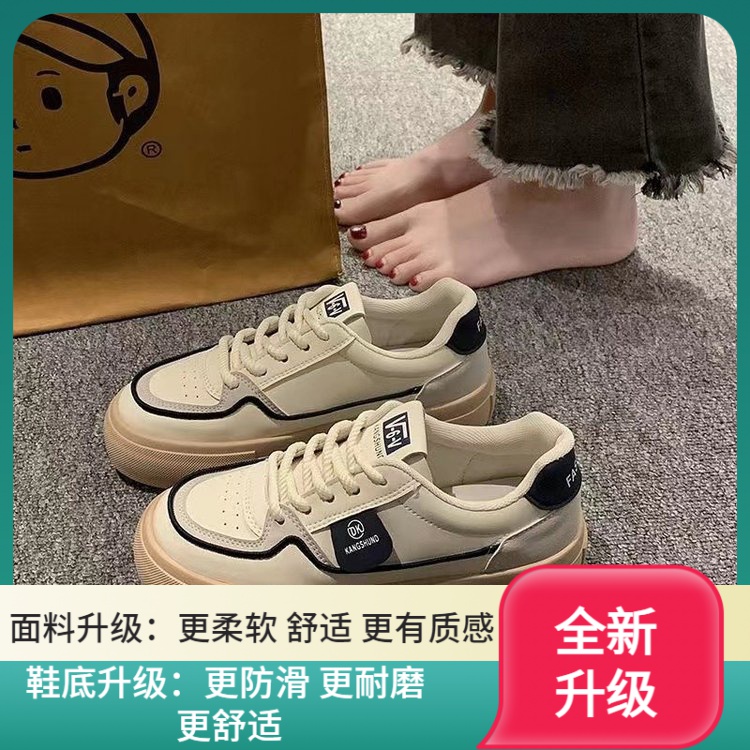 秋冬季回力休闲小白鞋女2023新款厚底时尚板鞋圆头系带松糕运动鞋