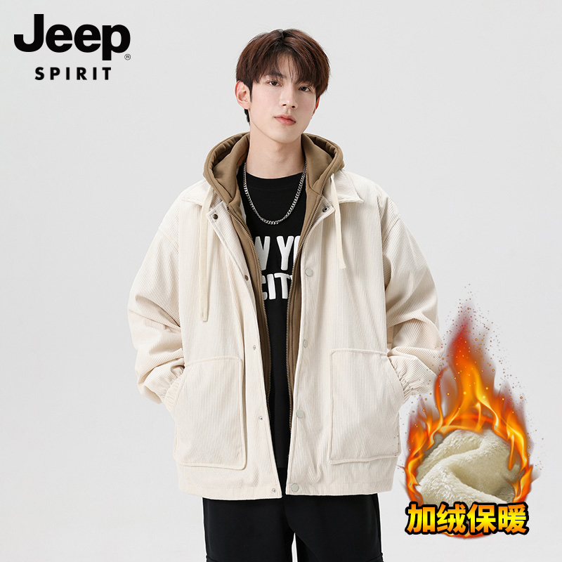 JEEPSPIRIT假两件工装夹克男士春秋季宽松休闲2023新款潮流外套男