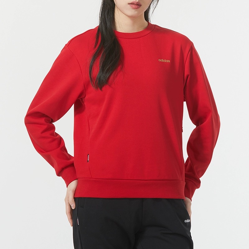 adidas/阿迪达斯2024新款红色女子圆领百搭款休闲运动卫衣 JE3600
