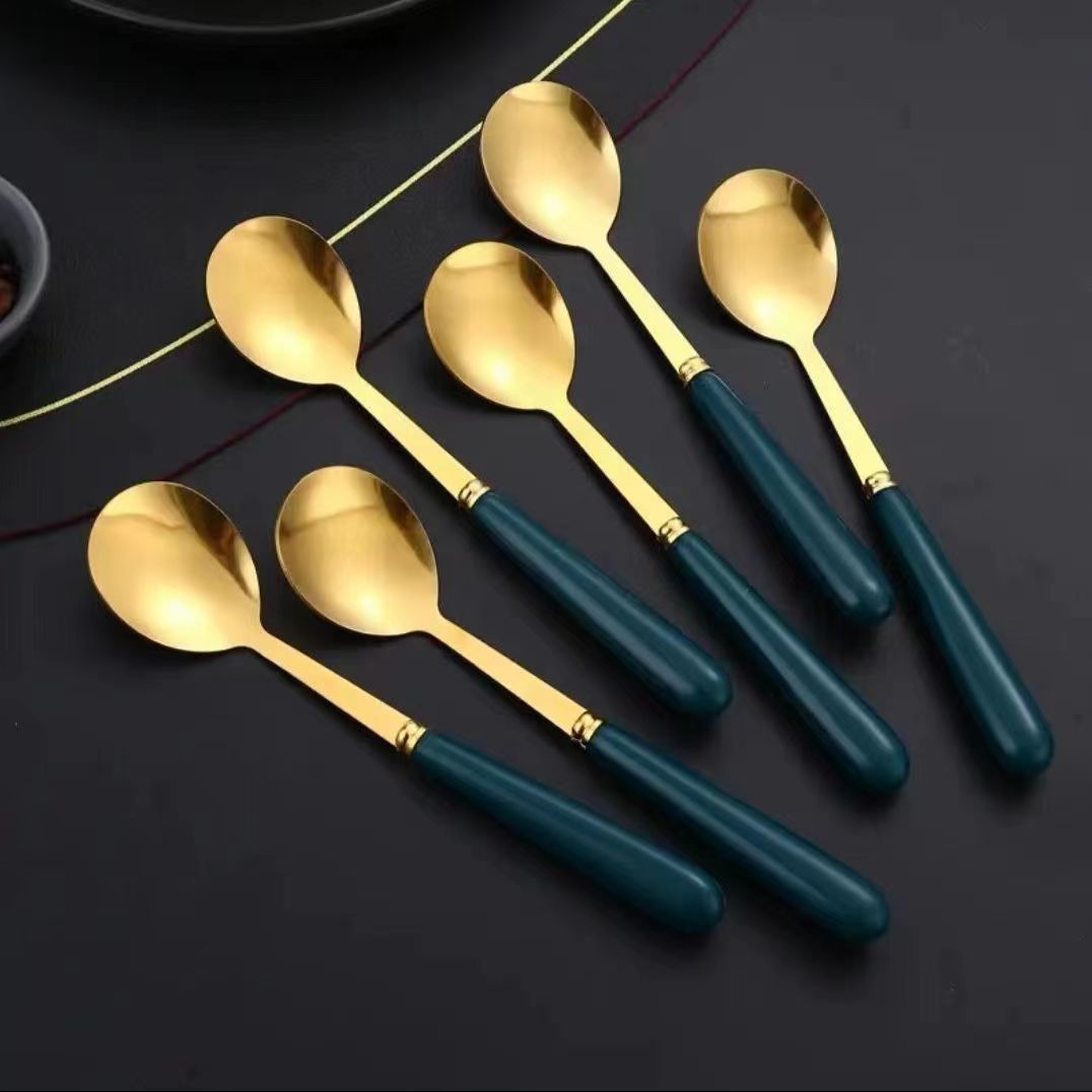 【6支装5.9】北欧不锈钢加厚勺子家用吃饭喝汤勺餐勺大号金色圆勺