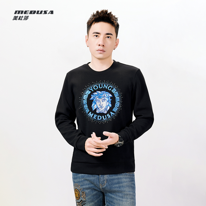 MeduSa/美杜莎卫衣男秋冬新款休闲刺绣时尚男士圆领长袖上衣23156